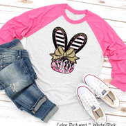 Monogram Black and Rose Bunny Head Easter Raglan Tee