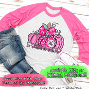 Pink Monogrammed Pumpkins ~ In October We Wear Pink ~ Breast Cancer Awareness Raglan Tee