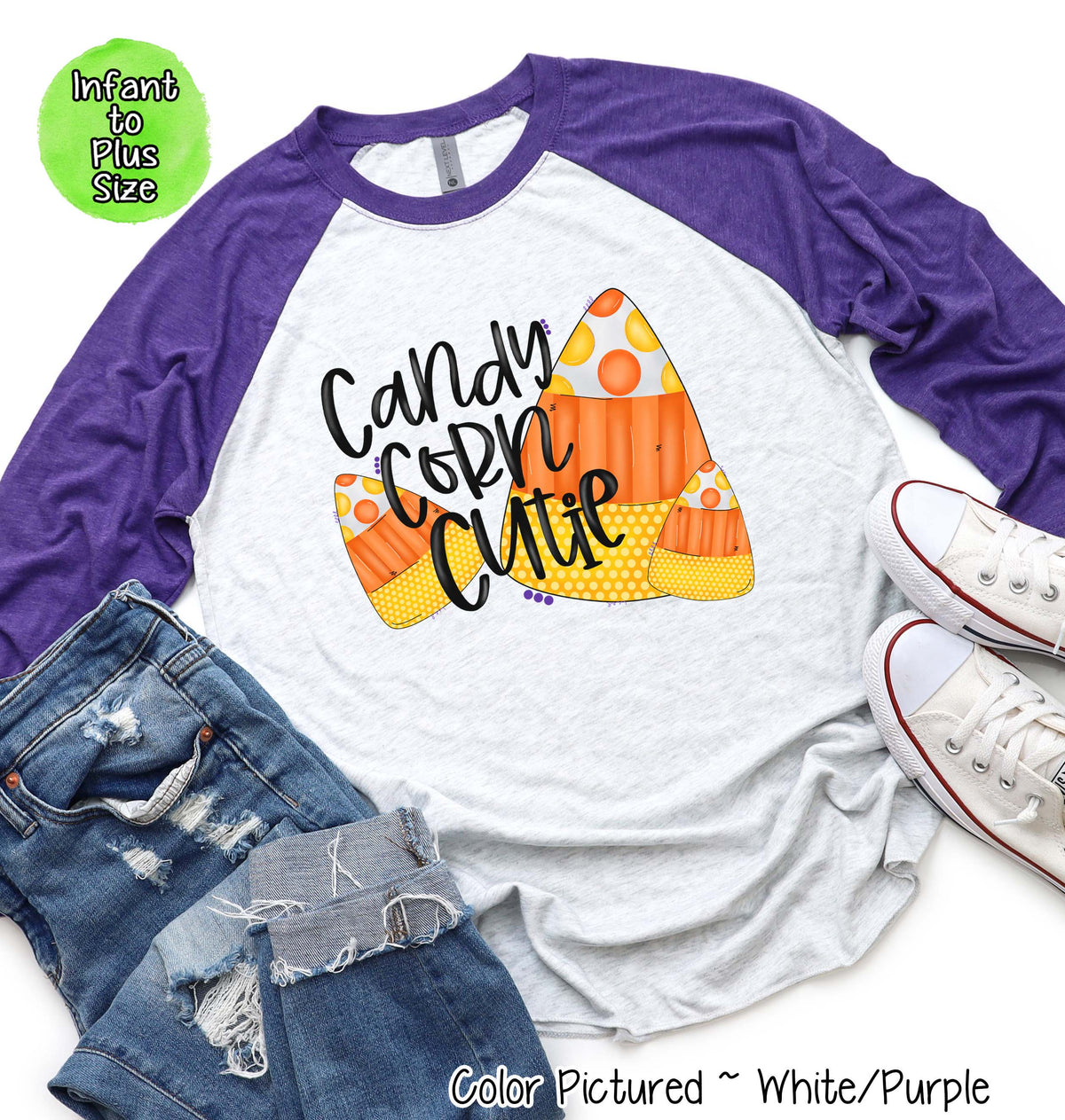 Candy Corn Cutie Trio Halloween Raglan Tee