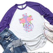 Monogram Pink Polka Dot Easter Cross Raglan Tee