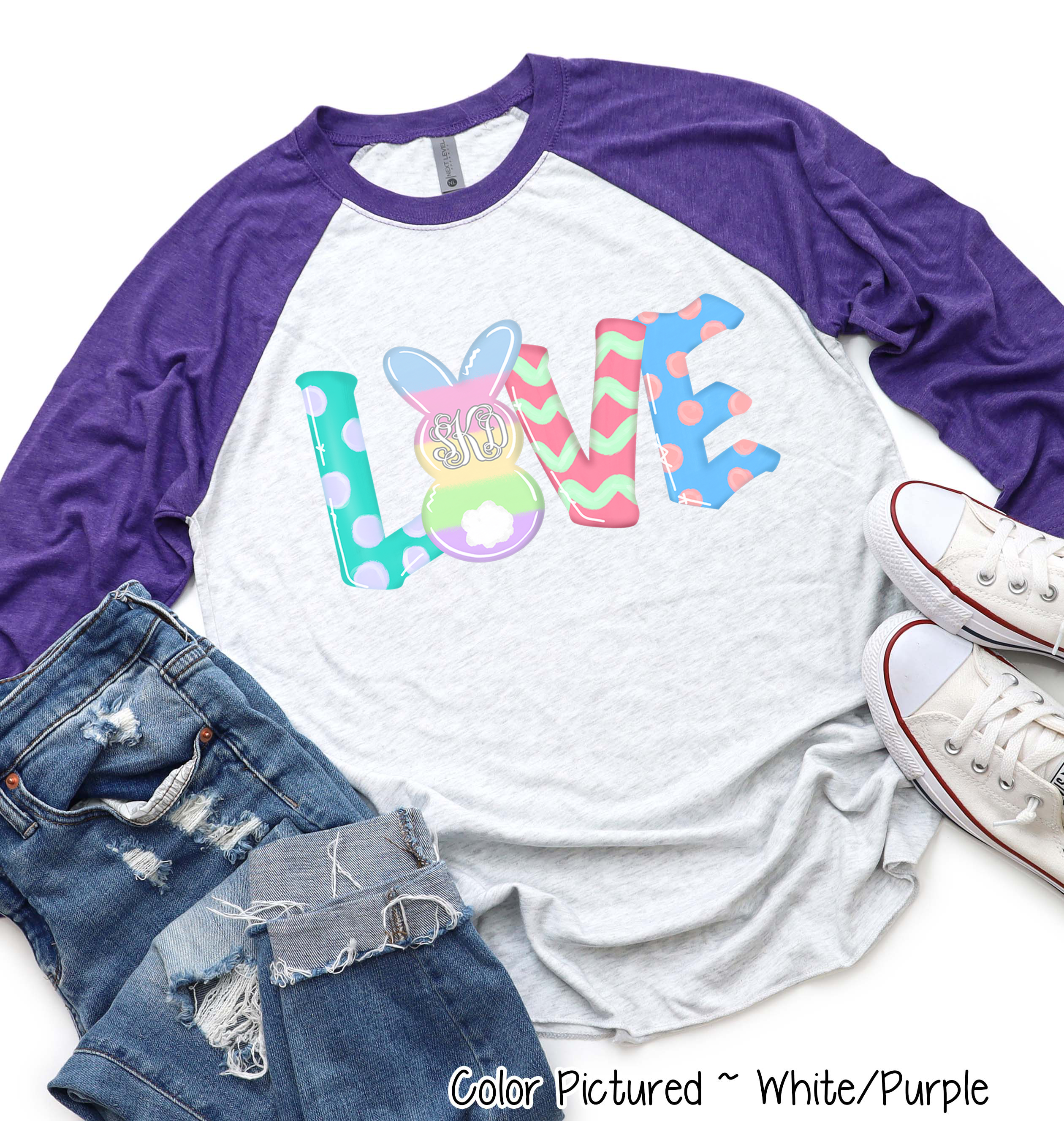 Monogram Bunny LOVE Easter Raglan Tee