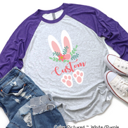 Floral Bunny Ears & Feet with Custom Name Easter Raglan Tee