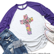 Monogram Floral Cross Raglan Tee