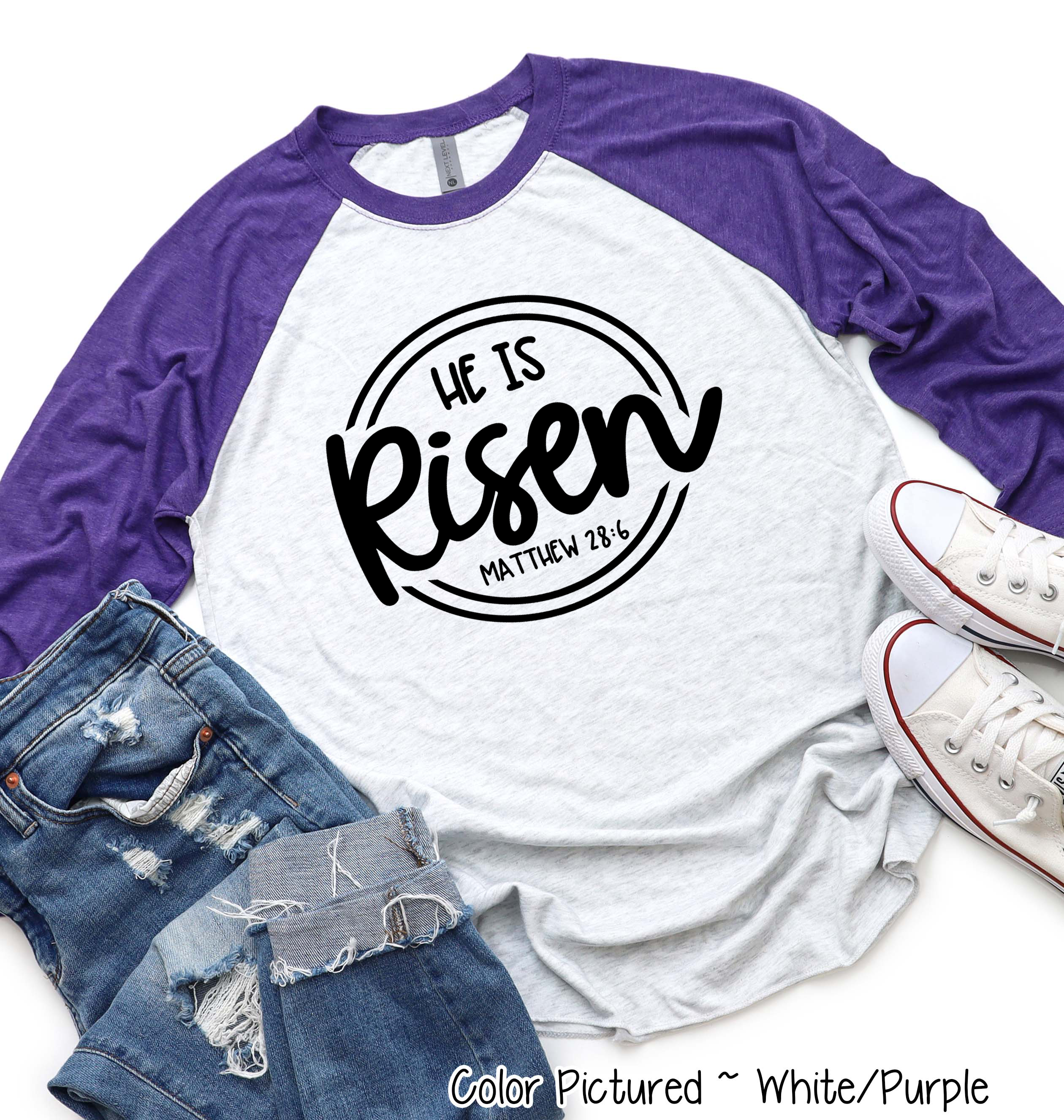 He Is Risen Christian Easter Raglan Tee