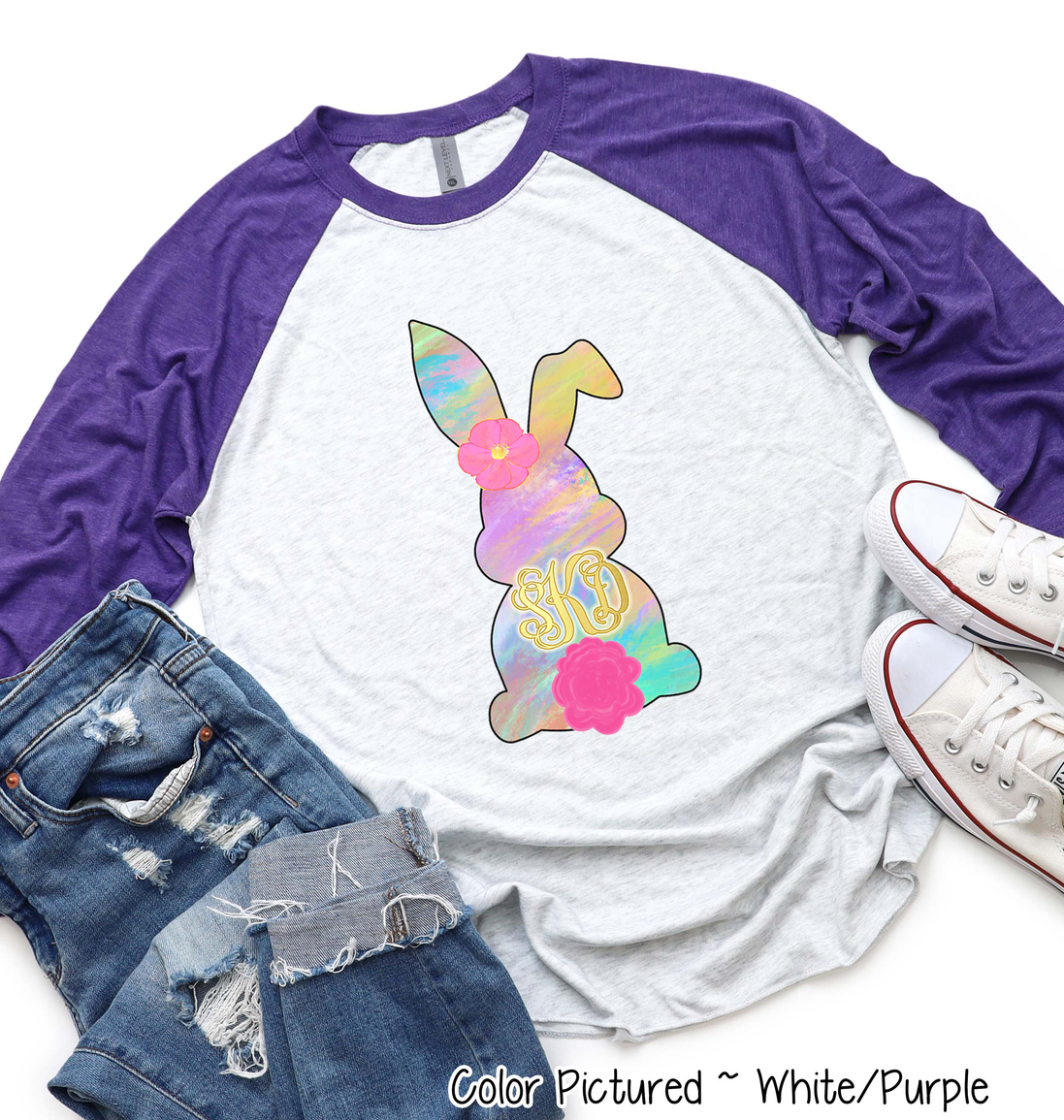 Monogram Pastel Easter Bunny Raglan Tee