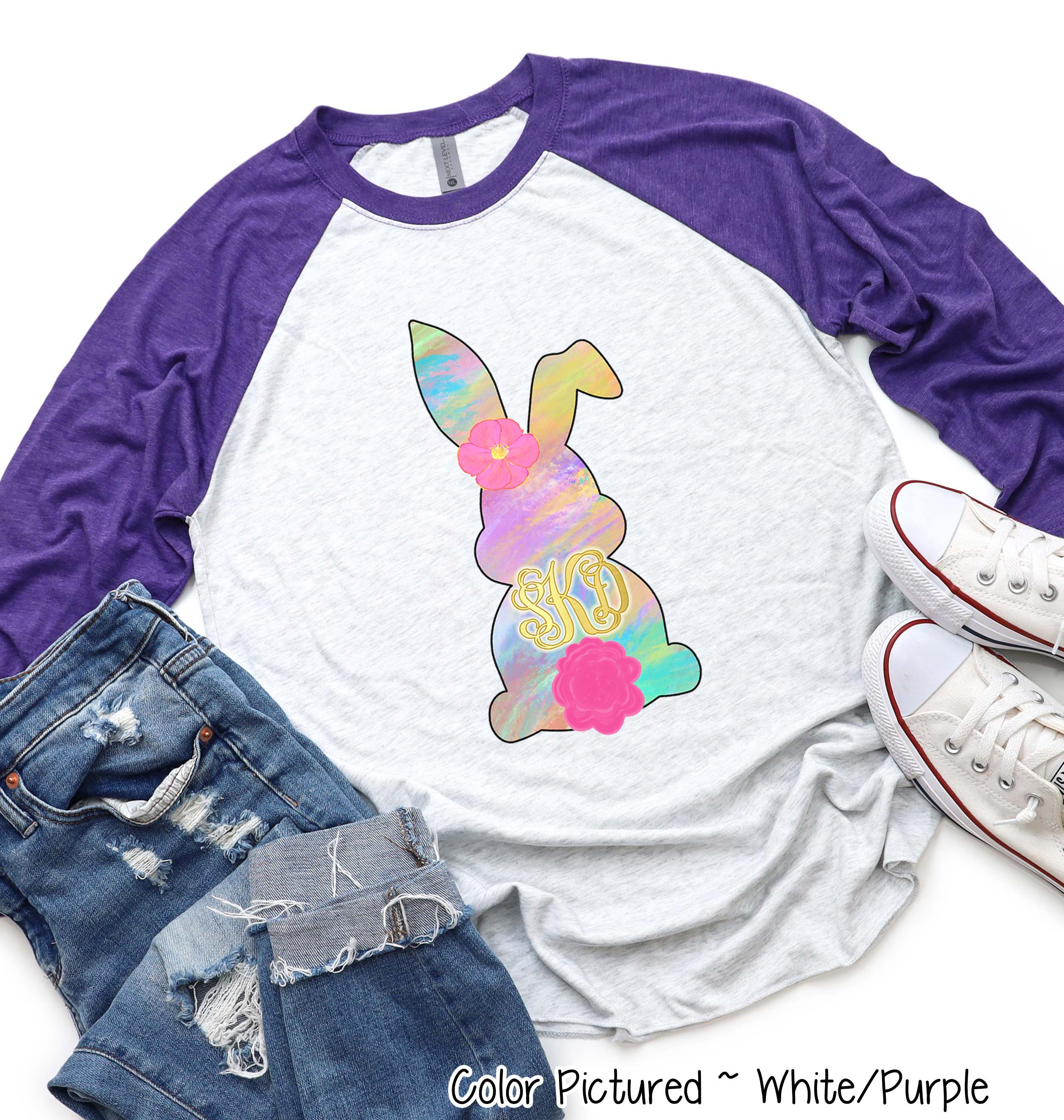 Monogram Pastel Easter Bunny Raglan Tee