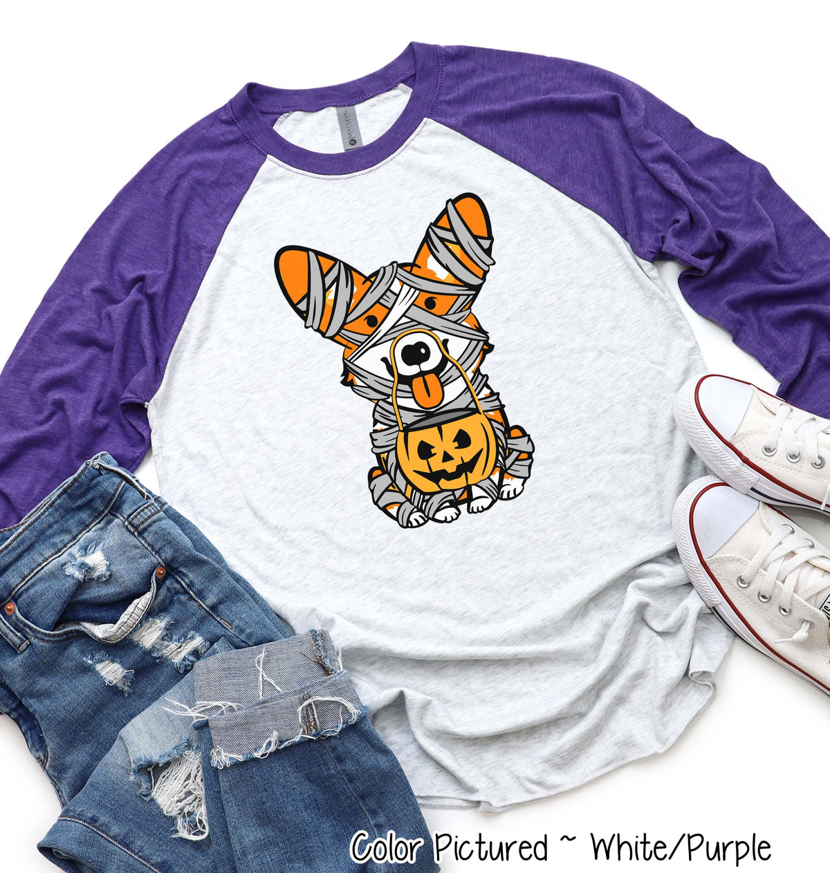 Corgi Dog Lover Halloween Raglan Tee