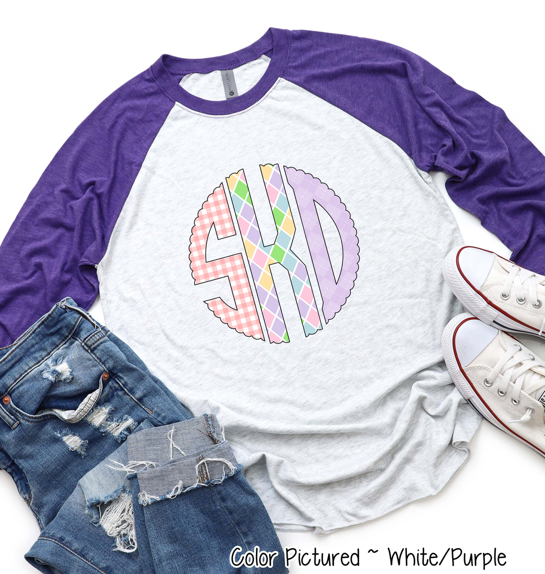 Easter Print Big Monogram Raglan Tee