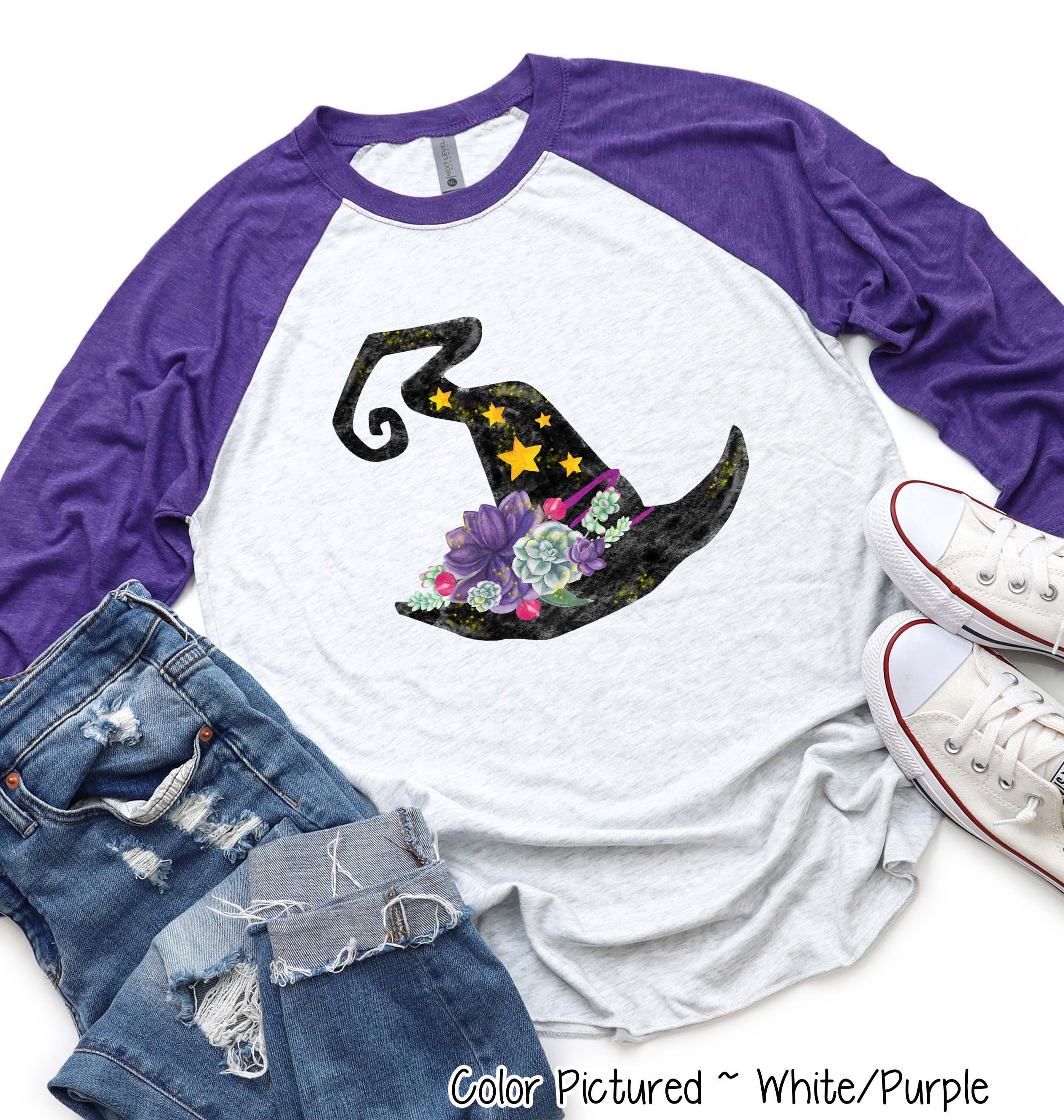 Watercolor Witch Hat Halloween Raglan Tee