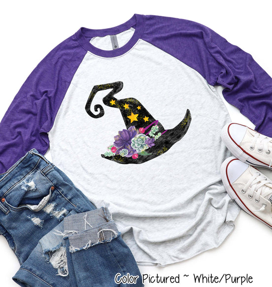 Watercolor Witch Hat Halloween Raglan Tee