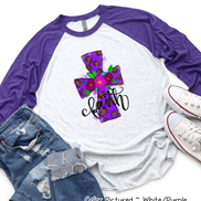 Purple Leopard Watercolor Faith Cross Easter Raglan Tee