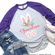 Floral Bunny Ears & Feet with Grandma Easter Raglan Tee