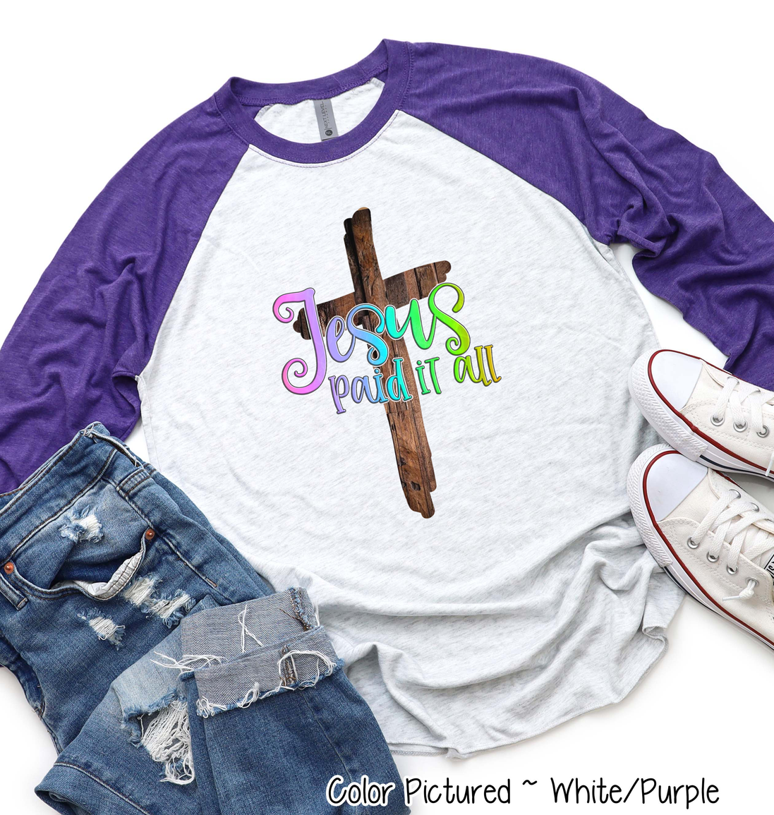 Jesus Paid It All Cross Raglan Tee