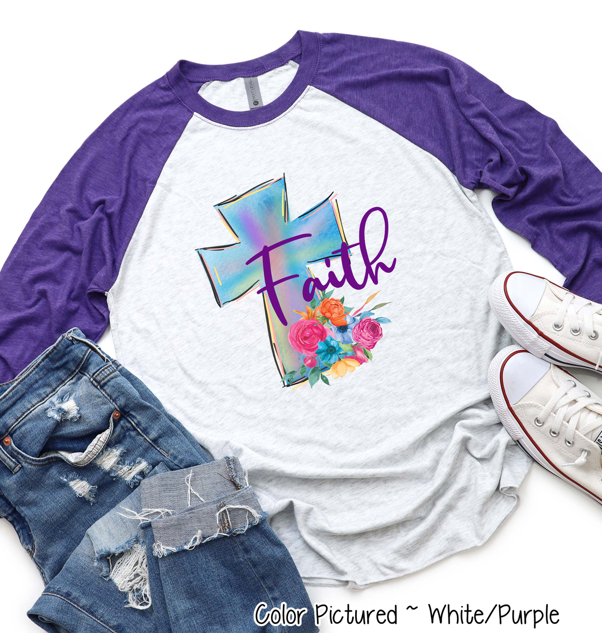 Faith Watercolor Cross Raglan Tee