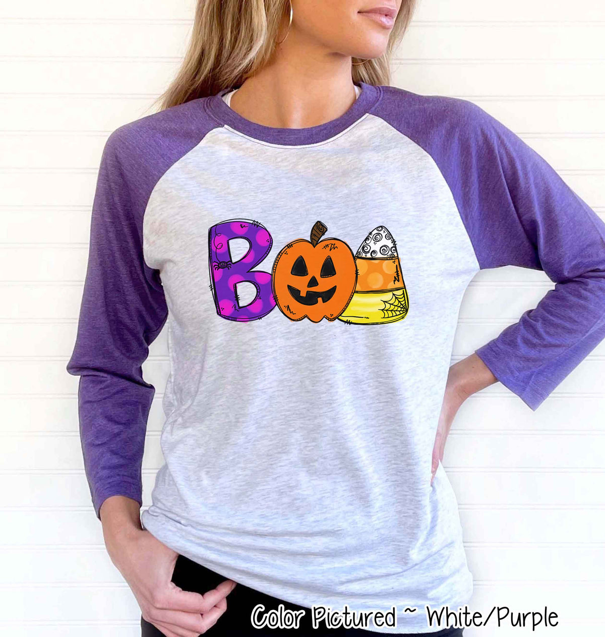 Boo Pumpkin Doodle Halloween Raglan Tee