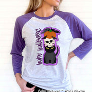 Happy Halloween Cat Pumpkin Halloween Raglan Tee