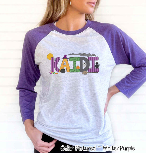 Personalized Doodle Letters  Halloween Raglan Tee