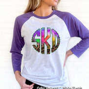 Big Monogram Watercolor & Leopard Halloween Raglan Tee
