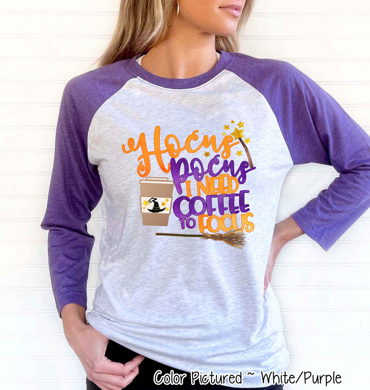 Hocus Pocus I need Coffee To Focus Halloween Raglan Tee