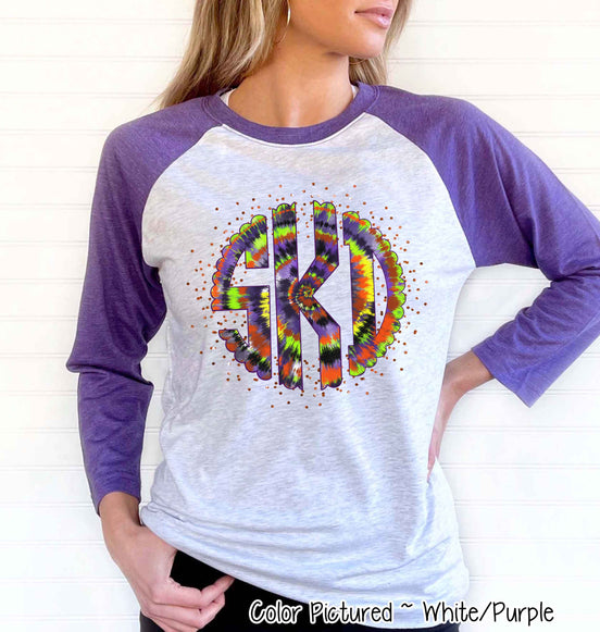 Big Monogram Tie Die Halloween Raglan Tee