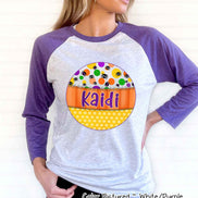Personalized Candy Corn Frame with Custom Name Halloween Raglan Tee