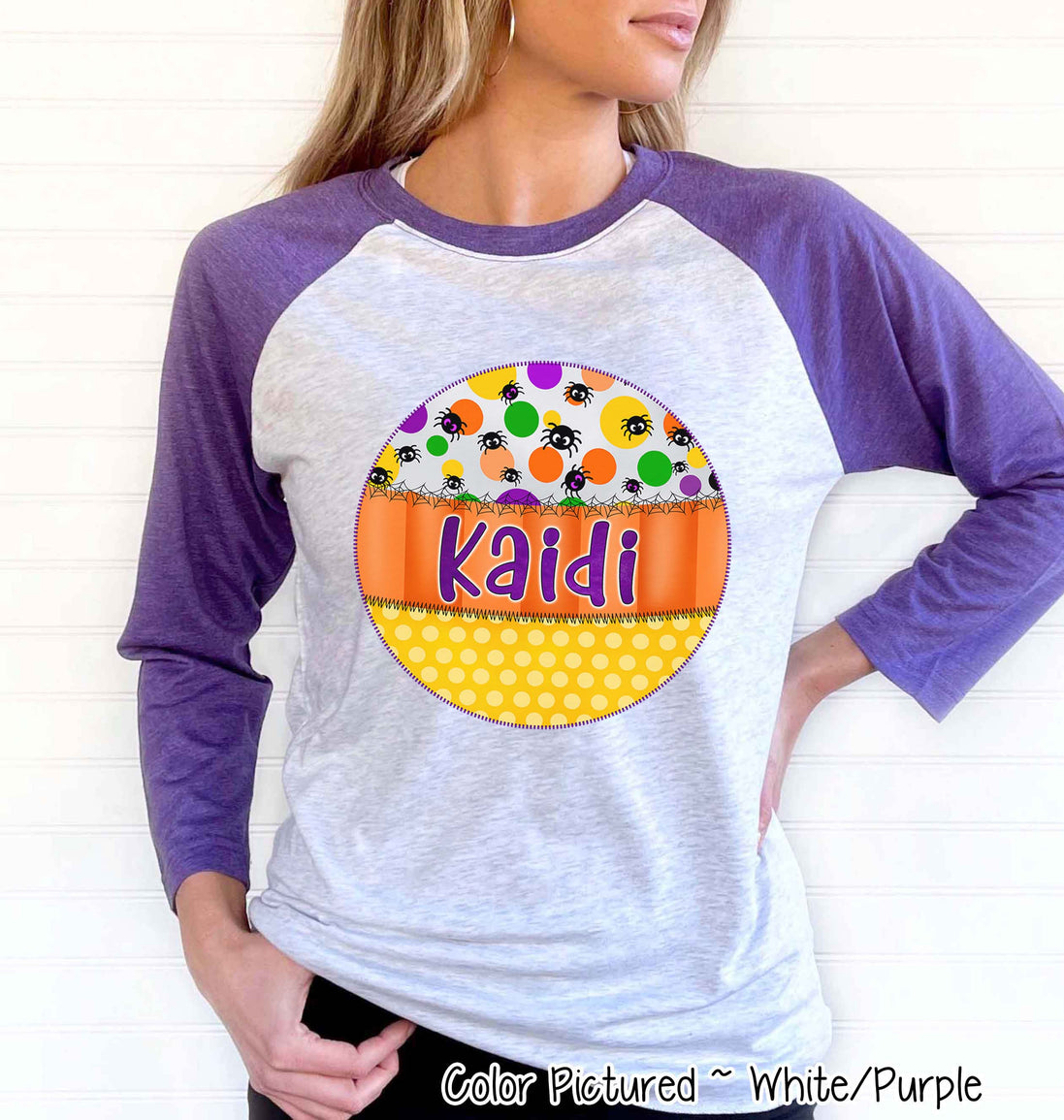Personalized Candy Corn Frame with Custom Name Halloween Raglan Tee