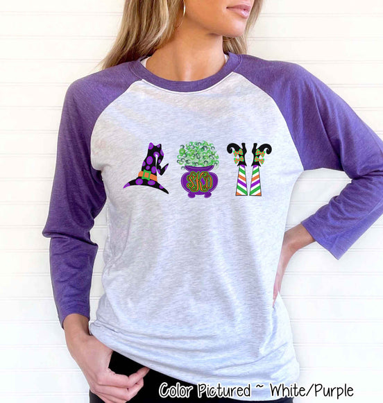 Monogram Witch Icons Halloween Raglan Tee