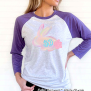Monogram Watercolor Bunny Easter Raglan Tee