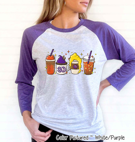 Monogram Hocus Pocus Coffee Latte Halloween Raglan Tee