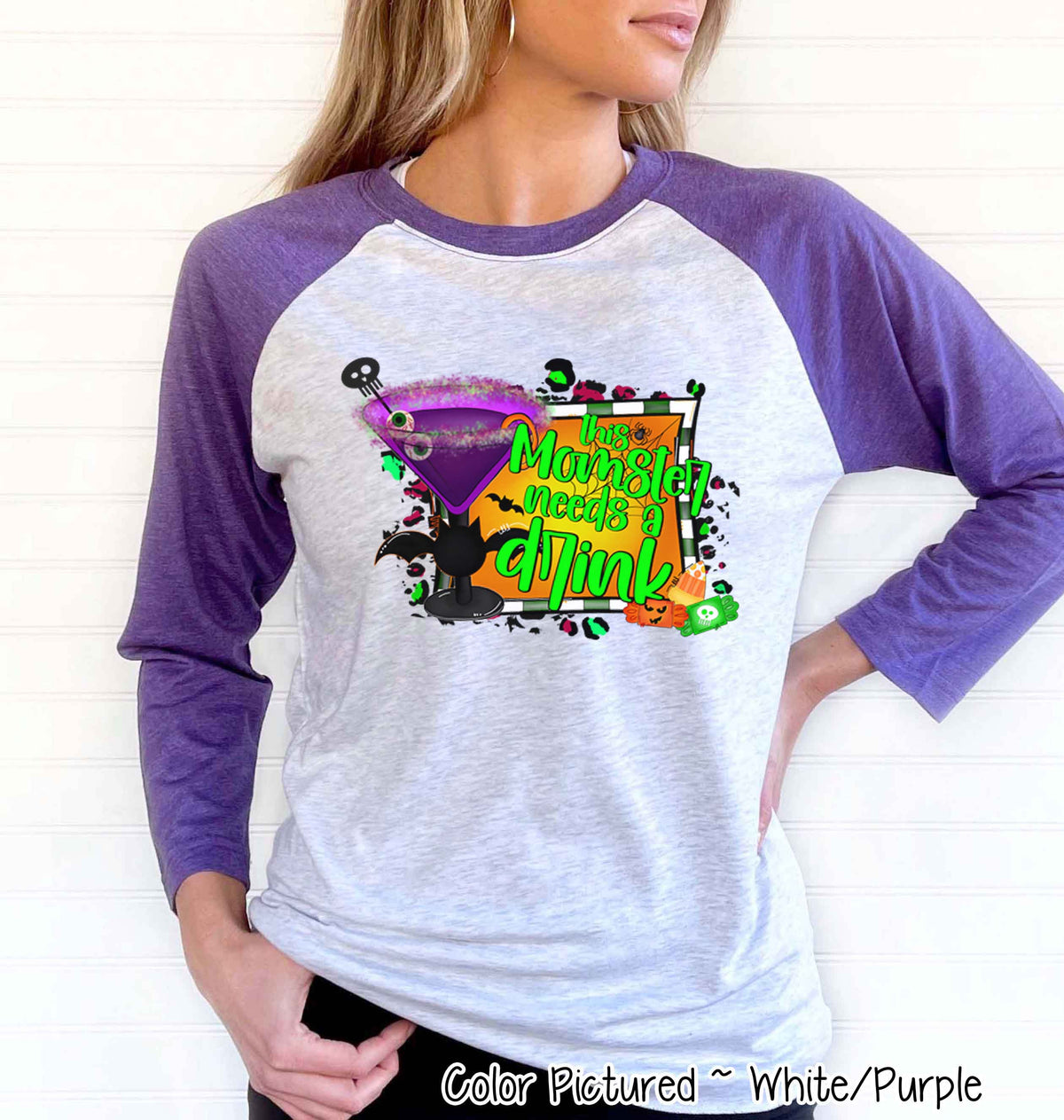 This Momster Needs A Drink Halloween Raglan Tee