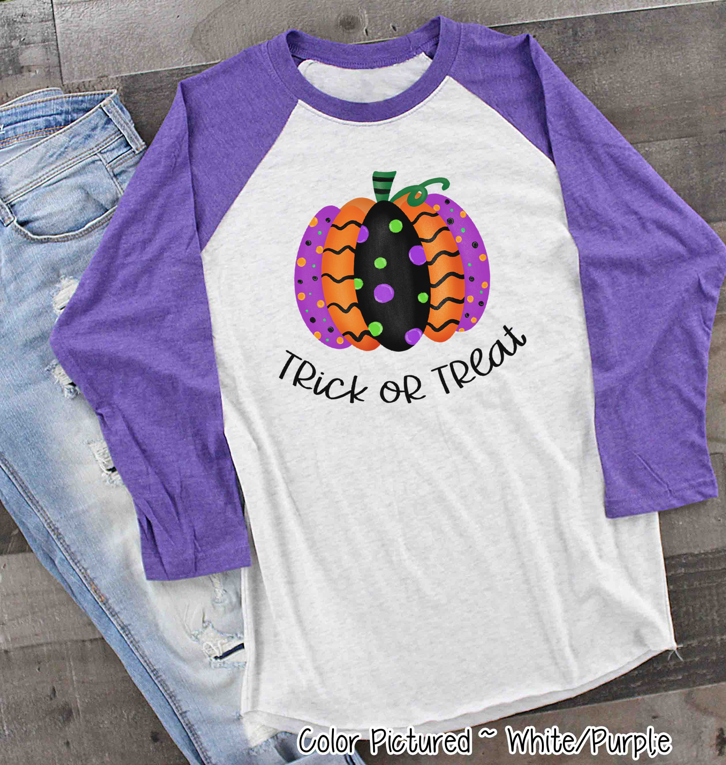 Halloween Fancy Pumpkin Trick or Treat Raglan Shirt