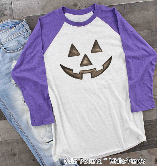 Watercolor Jack O Lantern Pumpkin Face Raglan Shirt