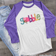 Pink, Purple, Turquoise Gobble with Turkey Raglan Tee