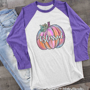 Pink Watercolor Blessed Pumpkin Raglan Tee