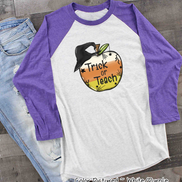 Trick or Teach Candy Corn Apple Halloween Teacher Raglan Shirt