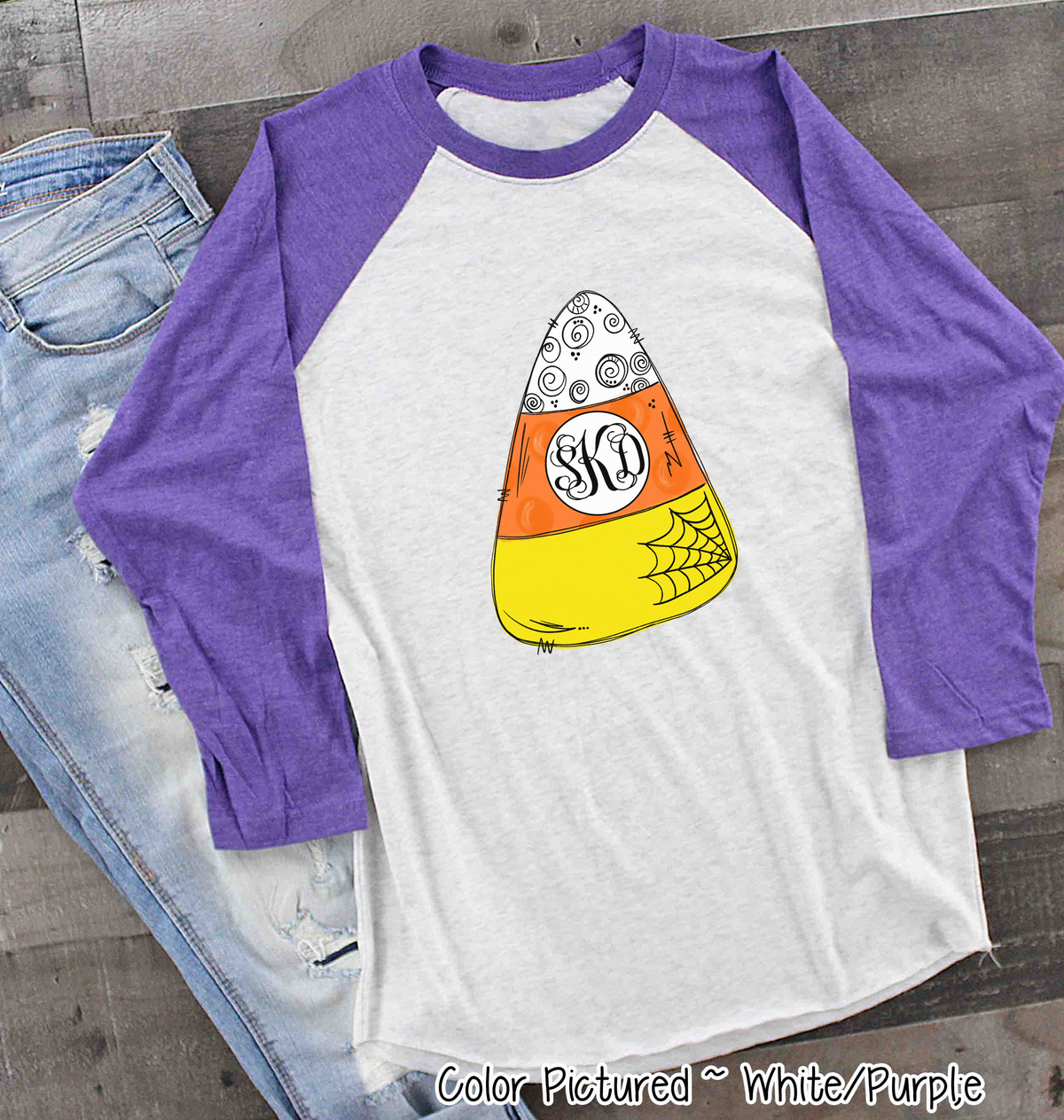 Monogrammed Candy Corn Graphic Ragalan Tee