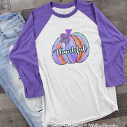 Purple Watercolor Thankful Pumpkin Raglan Tee
