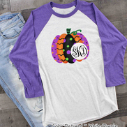 Monogrammed Colorful Halloween Pumpkin Raglan Shirt