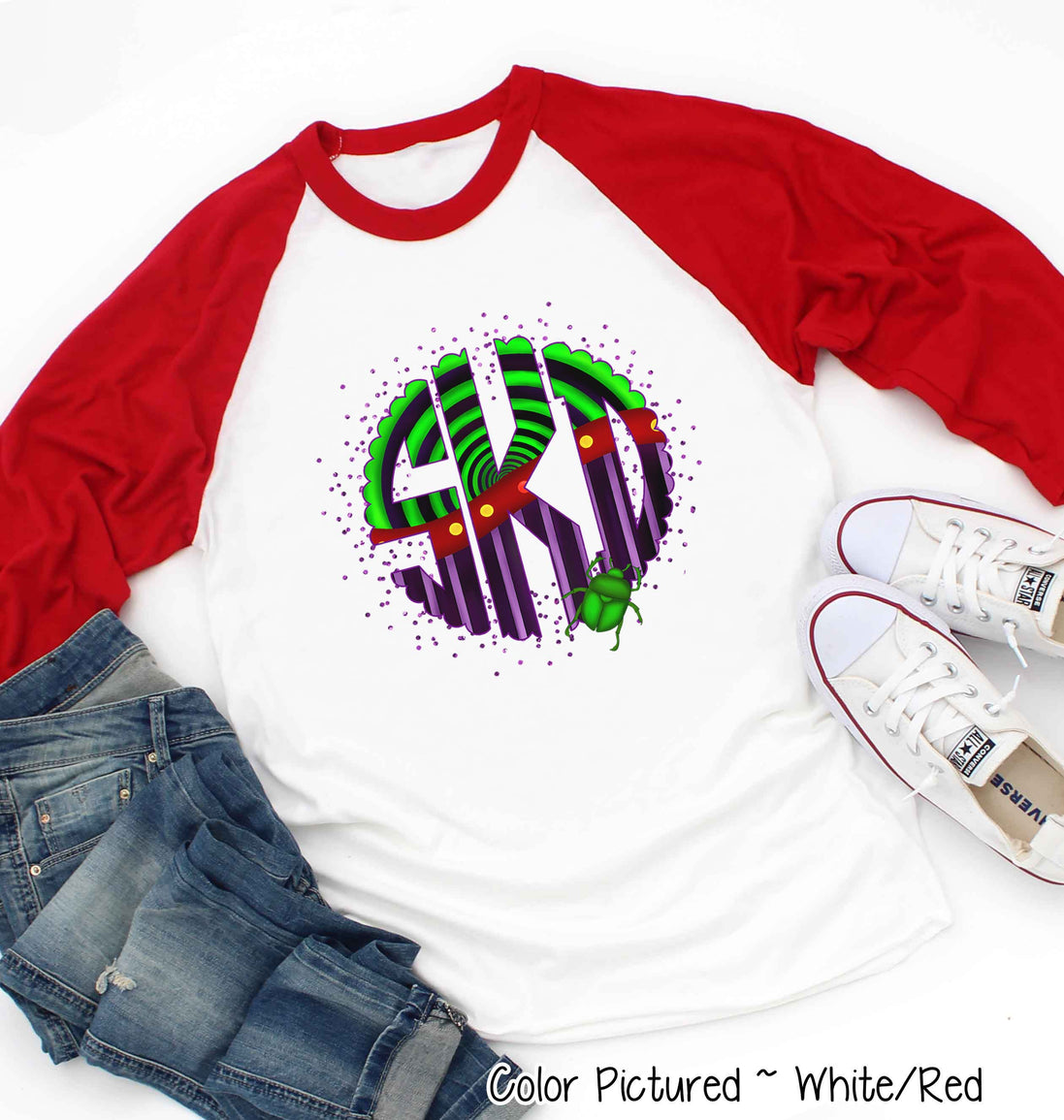Big Monogram Beetle Halloween Raglan Tee