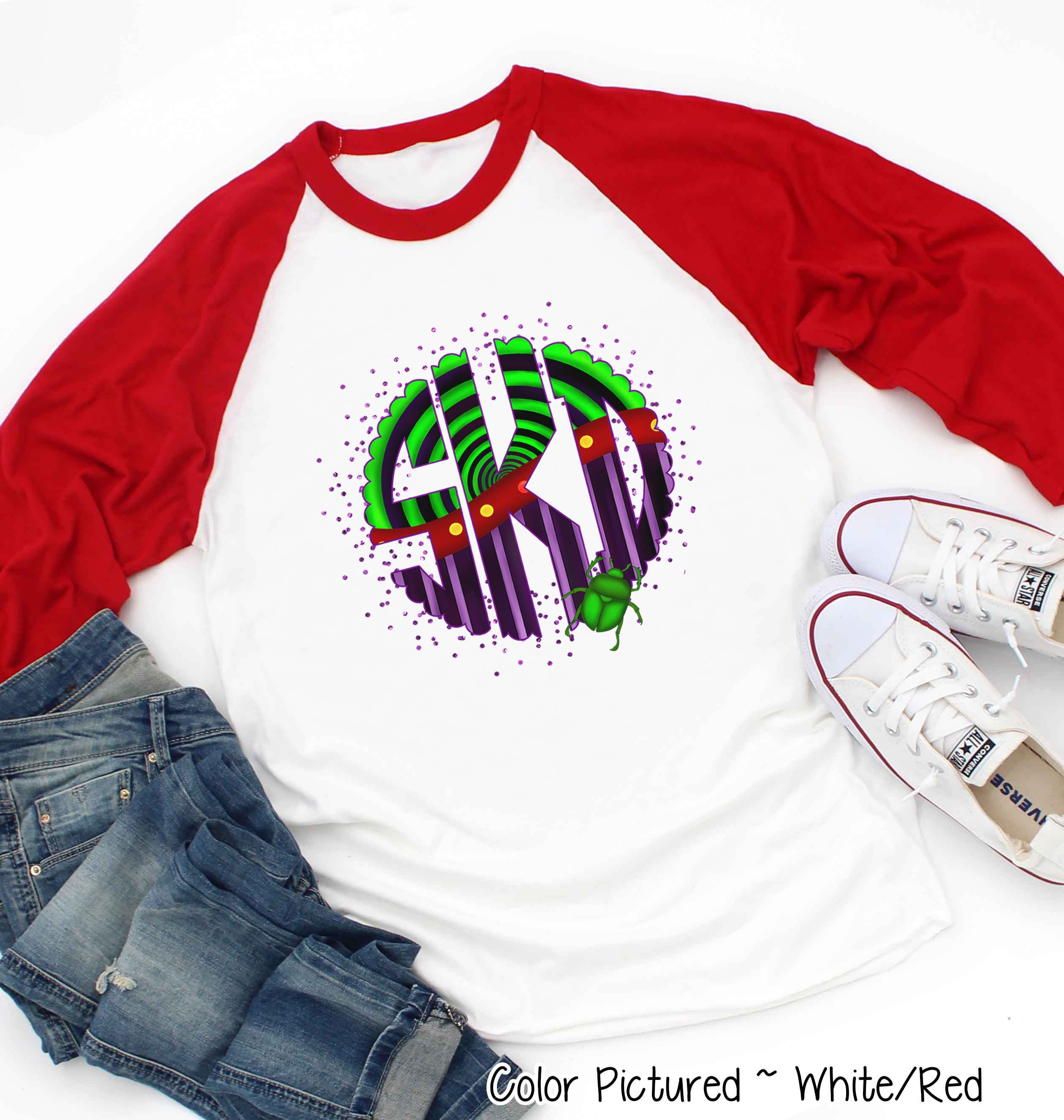Big Monogram Beetle Halloween Raglan Tee