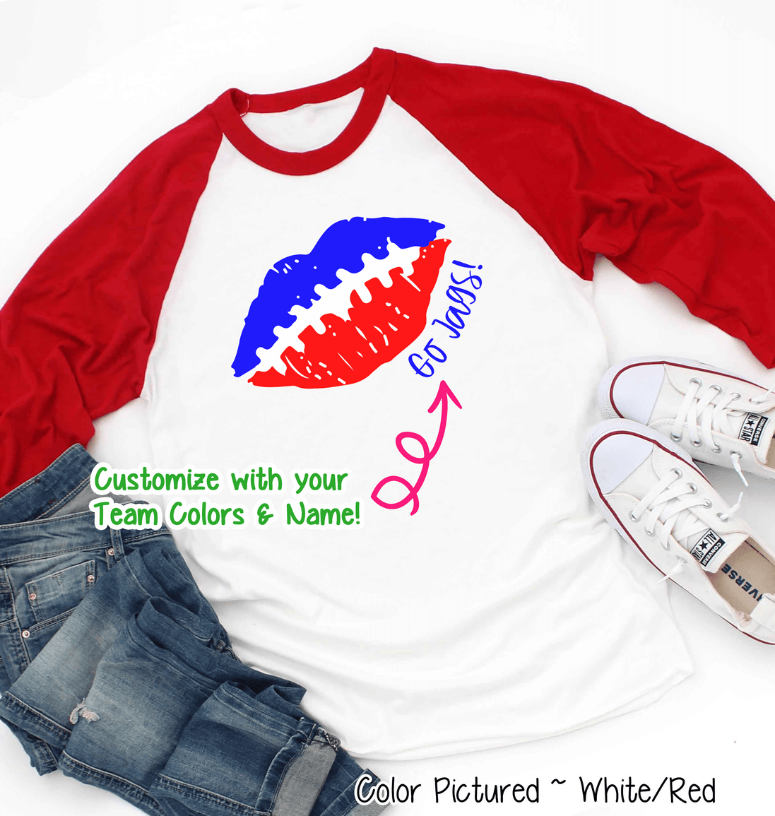Custom Football Lips Graphic Raglan Tee