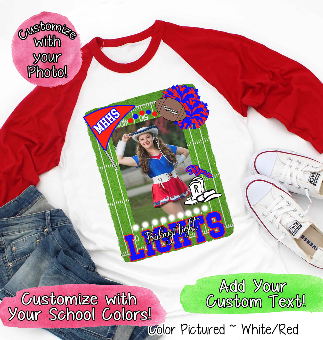 Friday Night Lights Ultimate Fan Tee Photo Raglan Shirt (Football, Cheer, Drill Team, Band)