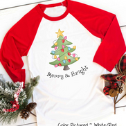 Merry & Bright Christmas Tree Raglan Tee