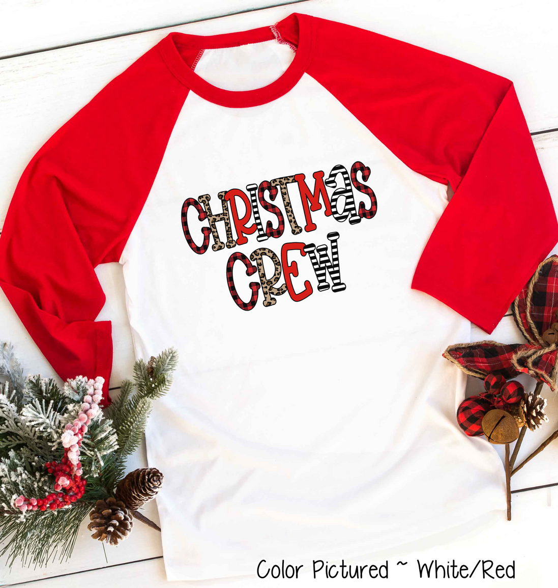 Buffalo Plaid & Leopard Print Christmas Crew Family Raglan