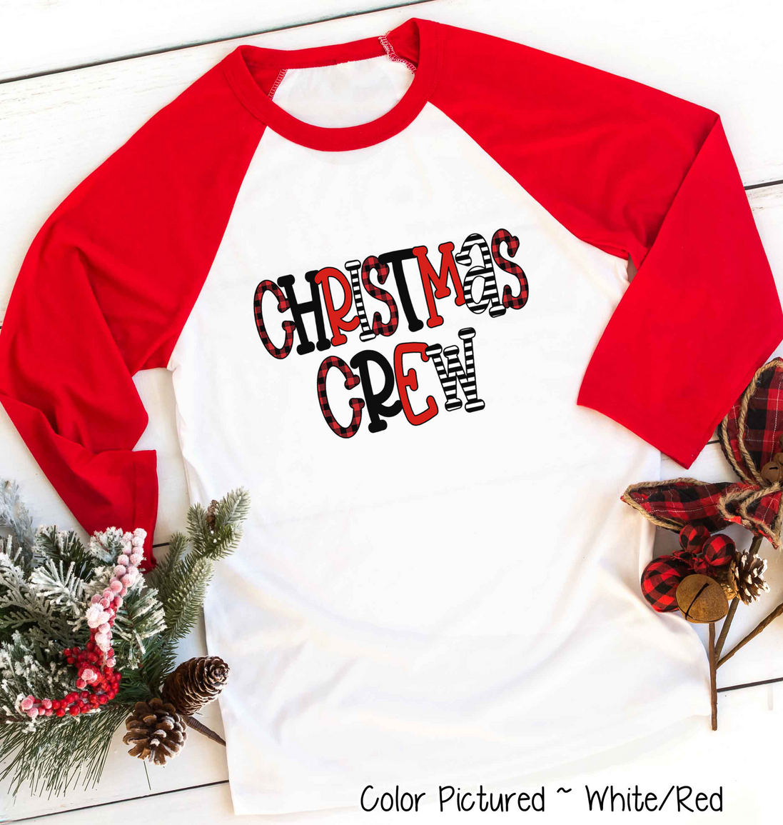 Buffalo Plaid Christmas Crew Family Raglan Tee