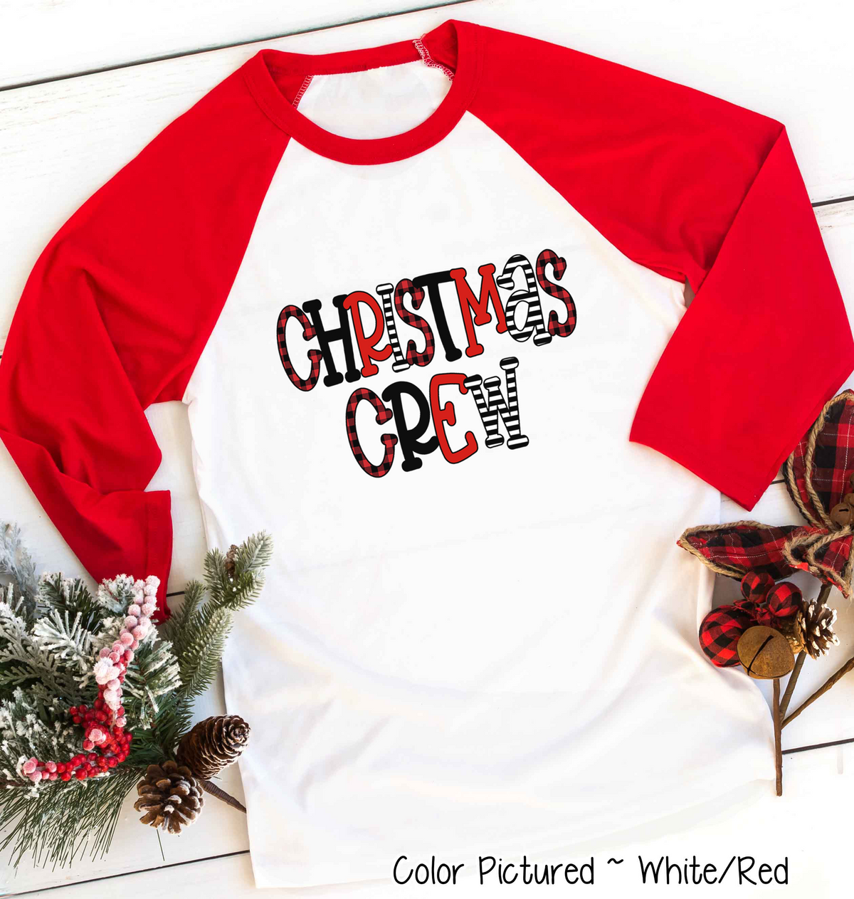 Buffalo Plaid Christmas Crew Family Raglan Tee