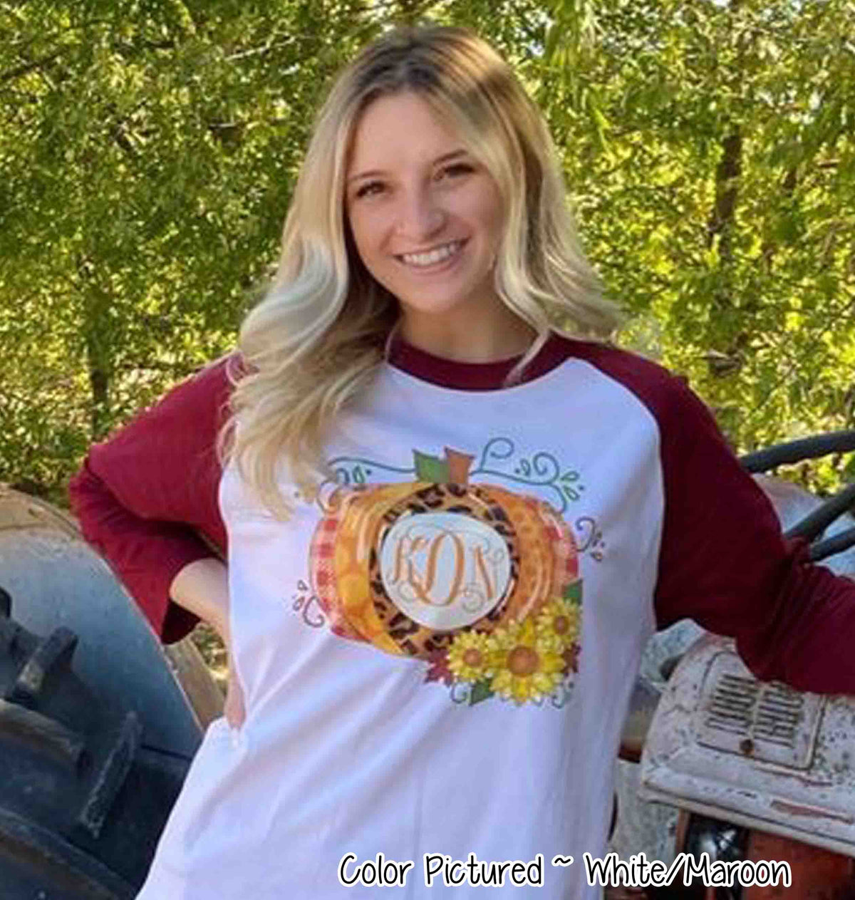 Monogram Pumpkin with Sunflower Fall Raglan Tee