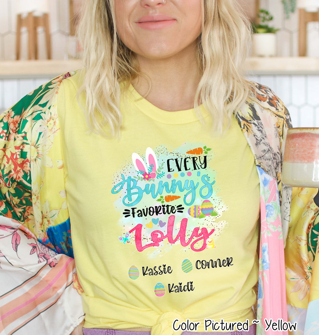 Personalized Shirt For Lolly Every Bunny's Favorite & Easter Eggs with Custom Grandkids Name Easter Day Tee