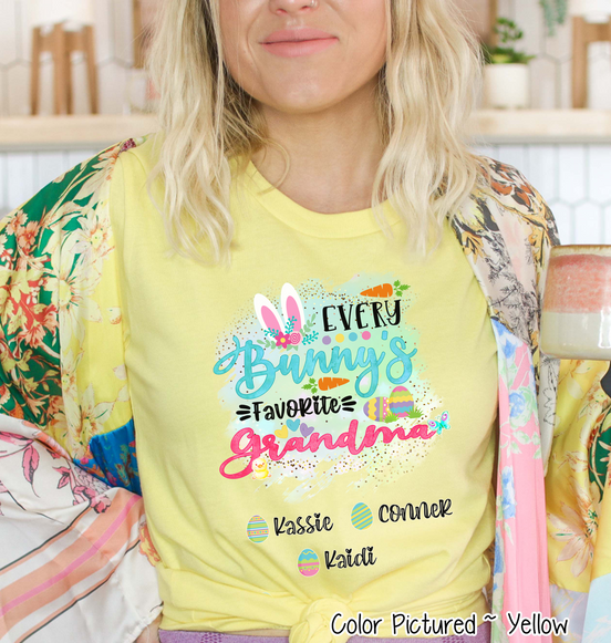 Personalized Shirt For Grandma Every Bunny's Favorite & Easter Eggs with Custom Grandkids Name Easter Day Tee