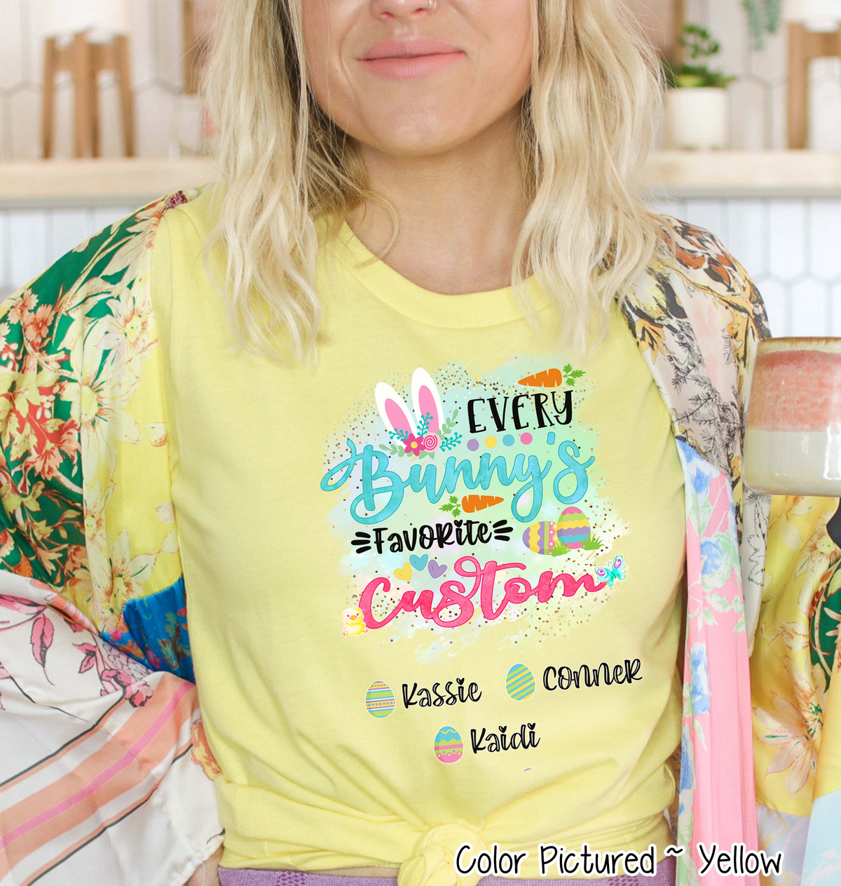 Personalized Shirt For YOUR CUSTOM TEXT Every Bunny's Favorite & Easter Eggs with Custom Grandkids Name Easter Day Tee
